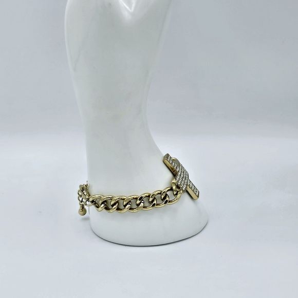 Pave Cross Bracelet Women Rhinestone Religious Gold Tone Crystal Links Jewelry - Picture 6 of 8